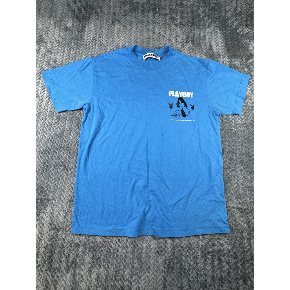 Playboy by Pacsun T Shirt Mens Small Blue Cotton Graphic Crew Neck Streetwear‎